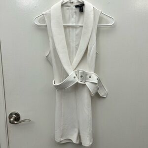 White Belted Romper